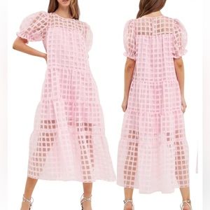 English Factory Grid Pattern Tiered Ruffle Organza Shift Dress, NWT